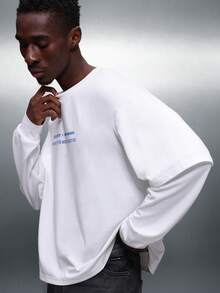 PLAYBOY X SUMWON 伦敦版蓝色电话亭图案双袖宽松长袖圆领纯棉街头休闲T恤 - 白色 - 查看 5