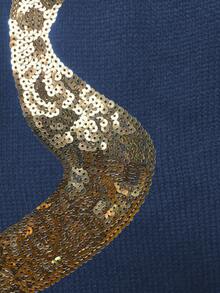 EMERY ROSE Plus Size Casual Sequin Bow Pattern Round Neck Drop Shoulder Sweater, Autumn/Winter - Royal Blue - View 7