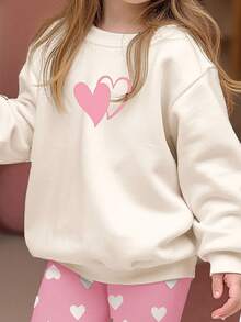 Set de 2 piezas de sudadera de cuello redondo de manga larga y leggings casuales para niña, adecuado para otoño/invierno, color rosa - Multicolor - Ver 3