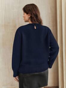 Anewsta 优雅女士冬季毛衣，时尚水钻装饰领口，灰色甜美青春，百搭闪亮派对装，大码针织上衣 - 藍色 - 查看 7