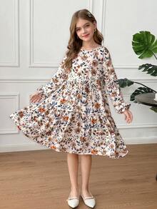 SHEIN 少女心形花朵领修身休闲连衣裙 - 彩色 - 查看 3