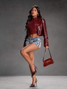 CUCCOO SZL Women's Pointed Toe Buckle Design Everyday Versatile Fashion High Heels For Christmas - Burgundy - View 8