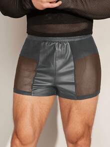 FeverCity Quần short vải lưới và da đàn hồi cho nam, mùa hè - Màu xám đen - Xem 5
