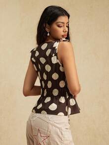 Easelle New Women's Fashion Tie-Up Polka Dot Fuzzy Waist Cropped Camisole Summer Vacation Outfits Women Brown Boho Music Festival Cotton - Mocha Brown - View 7