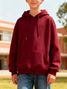 Ropa Niños (13-16) prenda de moda informal para jóvenes: Sudadera con capucha, cordón y bolsillos, de poliéster, una sudadera con capucha de estilo urbano diseñada específicamente para jóvenes. - Burdeos - Ver 1