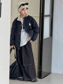 DAZY 男童字母棕榈树印花长袖保暖宽松休闲外套，秋冬款