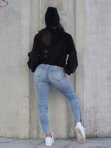 SAYEHFBABY Hanorac cu mânecă lungă, buzunar cu imprimeu de litere și fermoar pe jumătate, în stil toamnă/iarnă