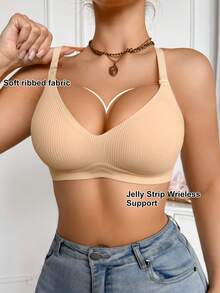 1件裸色贴身女士舒适性感多功能凝胶衬垫不可拆卸衬垫文胸 - 杏色 - 查看 2