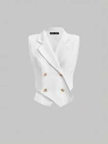 SHEIN MOD Double Breasted Vest Blazer In Fall/Winter - White - View 5