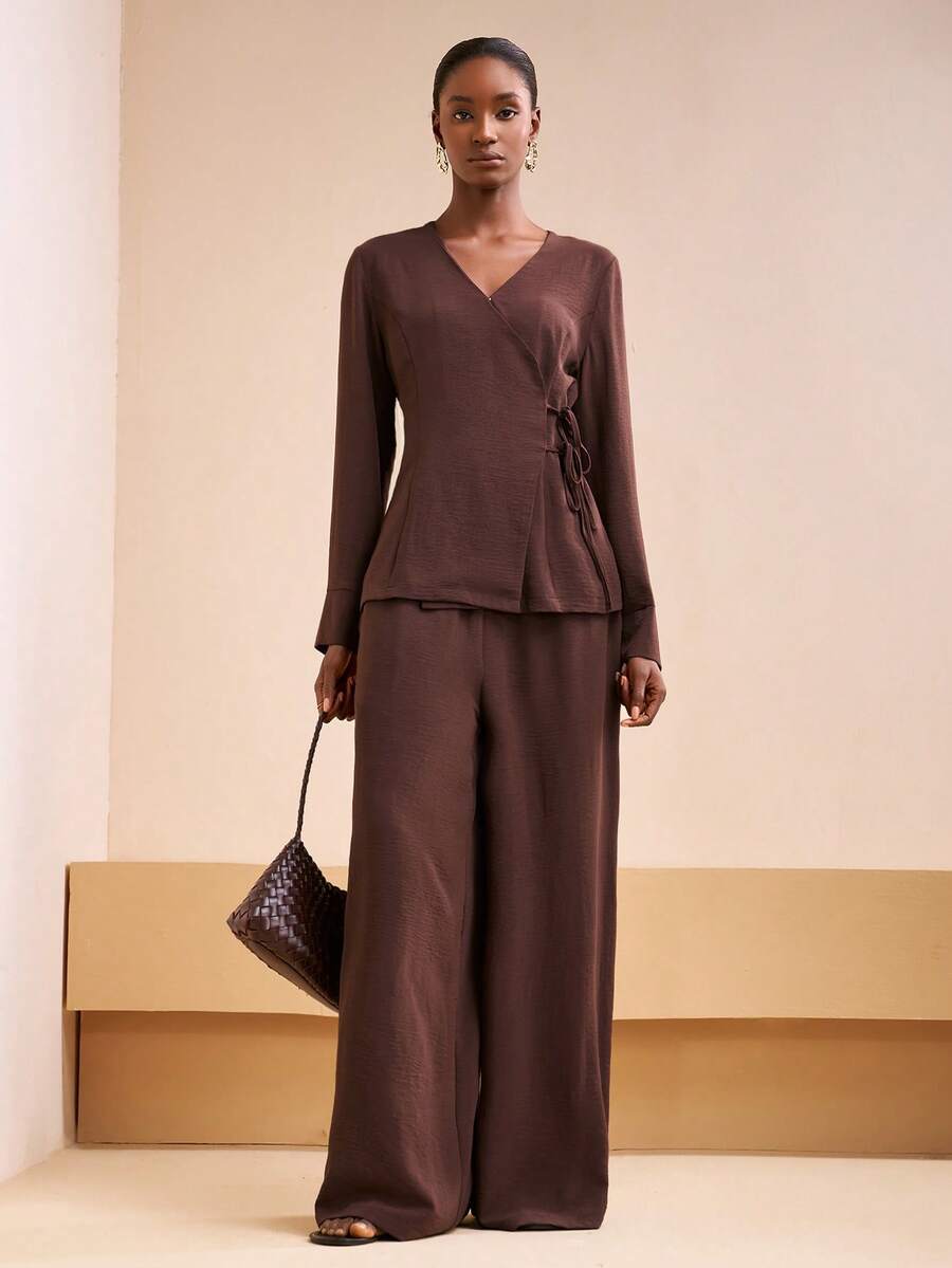 Zivah 2025 Early Autumn Winter New Style, Daily Dating, Commuting, Business, Lady Elegance, Beach, Cruise, Party, Simple, Popular, Birthday Party, Party High-End, Small Stand-Up Collar, Sleeveless, Umbrella Skirt, Maxi Skirt, Gold Silk Material Round Neck Long-Sleeved Top A-Line Skirt Military Green Women's Two Pieces Suit-A - Dark Green - View 1