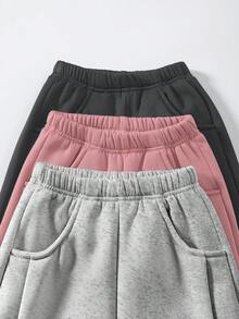 SHEIN Playful Pals GraphicGems 3pcsCasual & Comfortable Plain Baby Gir Sweatpants - Multicolor - View 4