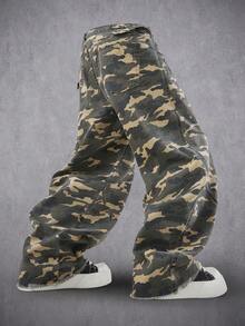 Manfinity Denimwave Men's Adjustable Waist Camouflage Barrel Leg Pants, Streetwear Style Camo Sweats - Multicolor - View 2