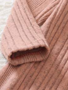 1件女童舒适休闲罗纹针织修身圆领荷叶边下摆长袖连衣裙，适合秋冬季日常穿着 - 粉色 - 查看 7