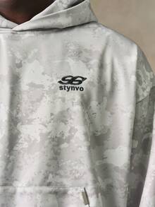 STYNVO 男士休闲迷彩印花连帽衫，秋冬灰色Y2K印花连帽衫，男士Y2K短款连帽衫，男士短款印花街头连帽衫 - 米色 - 查看 4