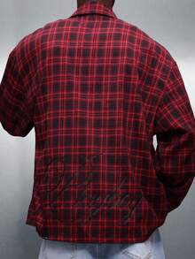 PLAYBOY X SUMWON Men's Cropped Button Down Plaid Flannel Shirt With Back Graphic Print Long Sleeve Casual Fall Winter - Red and Black - View 1
