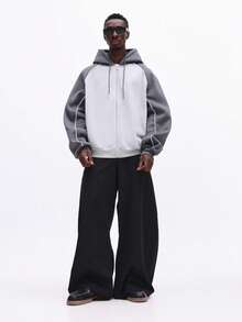 Sudadera con capucha con cremallera completa y bloques de color SUMWON para hombres, ajuste regular, manga larga, casual para otoño e invierno - Gris - Ver 3