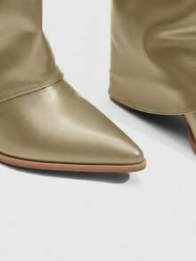 Daringsoles Giày bốt cao gót qua gối thời trang thiết kế khóa cài dành cho nữ, phù hợp để mặc hàng ngày - Vàng - Xem 11