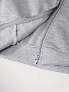 SHEIN Áo khoác cho bé gái tuổi teen, Áo khoác nỉ nơ thời trang màu trơn, Vải nỉ lót nhiệt dày thoải mái, Trang trí tay áo nơ, Phong cách trẻ trung và năng động, Thích hợp cho mùa tựu trường hoặc mặc ngoài trời hàng ngày - Xám - Xem 8