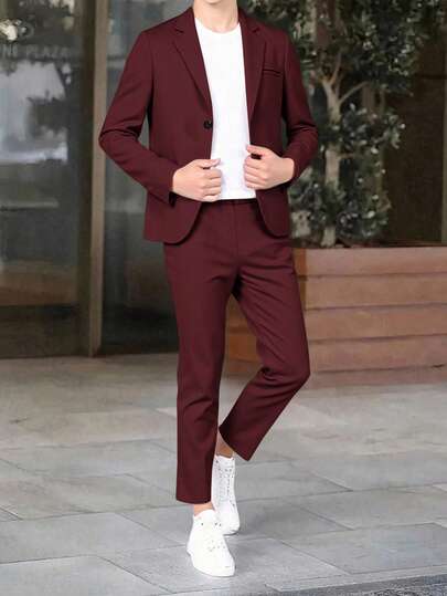 SHEIN Tween-Jungen 2-teiliges sommerliches Lässig Outfit im Preppy-Stil, bestehend aus einem einfarbigen Blazer und einer eleganten Hose mit elastischem Bund. Geeignet für Geburtstagsfeiern, Abendveranstaltungen, Auftritte und Hochzeiten. Herbst-Winter-Kleidung für Damen.