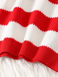 SHEIN 4pcs Red & White Striped Turtleneck Sweater Family Matching Outfits, Mommy And Me, Unisex Baby Winter Clothes - Multicolor - View 5