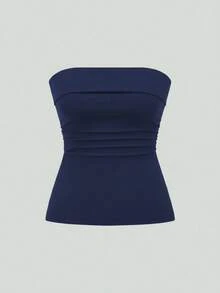 Top mujer stapless cualquier ocasión formal casual trendy corte A femenino - Azul Marino - Ver 4