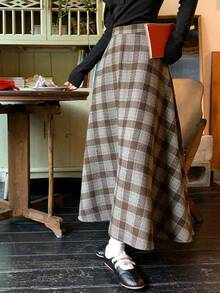 DAZY 休闲通勤格子长裙，秋冬季 - 霧霾藍 - 查看 2