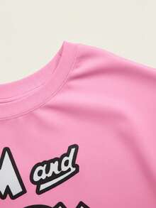 TOM & JERRY X SHEIN 女士休闲可爱卡通字母图案短袖睡裙，夏季，哞哞睡衣 - 粉色 - 查看 5