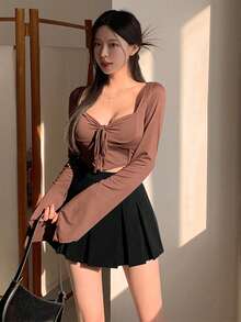 Dazy Tall Tall Women's Pleated Short Elegant Casual Skirt - Black - View 3