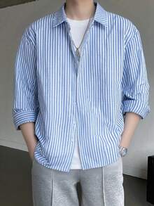 SHEIN Mirajuku 青少年男孩正面纽扣长袖条纹简约衬衫