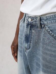 DAZY Autumn Street Style Washed Blue Men's Jeans With Contrast Stitching And Sequin Design - Blue - View 8