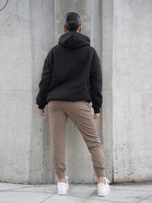 SAYEHFBABY Quần nỉ cạp rút màu trơn đơn giản cho nữ - Màu nâu  Mocha - Xem 2