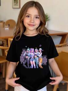 Explorewe Áo thun ngắn cơ bản in họa tiết ngôi sao năm cánh nhiều màu sắc, thoải mái, ấm áp, phong cách mùa thu, phù hợp cho mùa hè và mùa thu, áo thun - màu đen - Xem 3