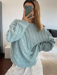 DAZY Áo len chui đầu kẻ caro cổ điển kiểu Pháp dành cho nữ, Thu/Đông - Màu xanh lam - Xem 6
