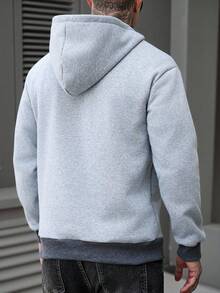 Manfinity CasualCool 男士秋冬连帽卫衣，斜拉链二合一设计，立领，纯色百搭男士连帽衫，休闲男士套头衫，男士拉链连帽衫，适合日常休闲、周末旅行、户外活动、探险旅行、轻松的工作环境或半正式场合，也是送给男友/丈夫、周年纪念日或圣诞节的理想礼物，长袖上衣 - 灰色 - 查看 2