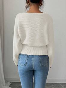 Elenzga Women's New Autumn/Winter Single-Piece Design Batwing Sleeve High-End Buttoned Minimalist Knit Long Sleeve Top, Versatile Daily Wear - White - View 2