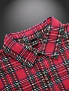 Manfinity Homme Men's Casual College Style Plaid Print Basic Colorful Long Sleeve Curved Hem Collar Shirt, Spring Autumn, For Going Out, Christmas - Red - View 3