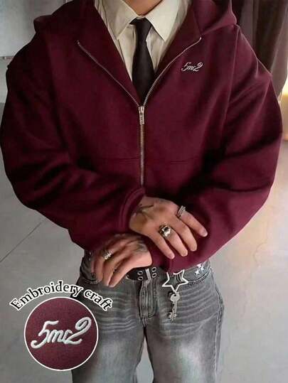 Manfinity Dauomo Męska bluza z kapturem i nadrukiem w jesienne wzory, zapinana na zamek