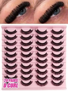 20Pairs D Curl Full Strip Lashes Fluffy Thick Fake Eyelashes Reusable Faux Mink Lashes Strip Lashes,Lashes,Eyelashes,Fake Lashes - Black - Natural Slender - View 7