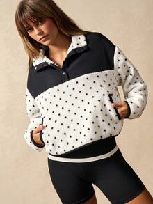 VARSIVA 撞色拼接波点印花保暖运动夹克 - 黑與白 - 查看 2