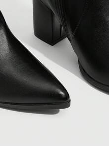 CUCCOO SZL Women's Black Pointed Toe Fashion Side Zipper Design High Heel Mid-Calf Boots For Christmas - Black - View 5