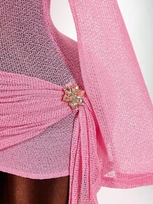 Amplova Rochie mini pentru femei, cu mânecă lungă, confortabilă, cu guler înalt, rochie mini sexy fără spate, potrivită pentru picnicuri de primăvară și drumeții - Galben de gâscă - Vizualizare 6