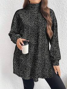 EMERY ROSE Plus Size Casual Minimalist Turtleneck Long T-Shirt, Spring/Autumn/Winter Fall - Multicolor - View 1