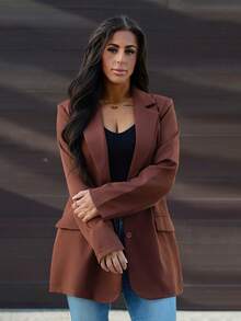 SAYEHFBABY Lapel Neck Single Breasted Blazer In Fall/Winter - Chocolate Brown - View 4