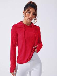 Easithlete Basic Drawstring Sweatshirt For Yoga Red Workout Top Red Activewear Workout Sweatshirts Women Gym Long Sleeve Tops - Red - View 5