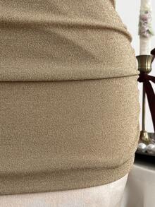 Elamini Sexy Backless Halter Metallic Glitter Mini Dress For Party - Gold - View 6