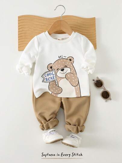 Cozy Pixies Conjunto de 2 piezas de sudadera de cuello redondo de manga larga y pantalones de cintura elástica con estampado de erizo de dibujos animados para bebé niño