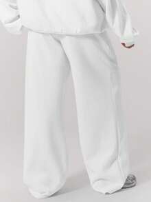 MUSERA Quần jogger ống đứng dáng rộng, chất liệu nỉ, cạp chun, cỡ lớn, thích hợp mặc mùa đông, đi học, dễ thương, mặc hàng ngày, phong cách thường ngày, của Coffee Club Curve, thích hợp cho mùa thu xuân. - trắng - Xem 4