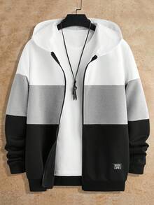 HIMLAND 2件套男士针织修身撞色长袖连帽卫衣套装，燕尾服加大码男士运动套装，男士休闲套装，男士街头服饰套装，加大码男士，男士加大码运动套装，男士黑白套装 - 灰色 - 查看 7