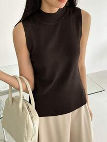 DAZY Women's Knitted Mock Neck Breathable Base Layer Top - Brown - View 3