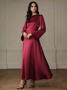 Revavyn Vestido de manga larga de unicolor, elegante y a la moda, que estiliza y es adecuado para el uso diario - Burdeos - Ver 3